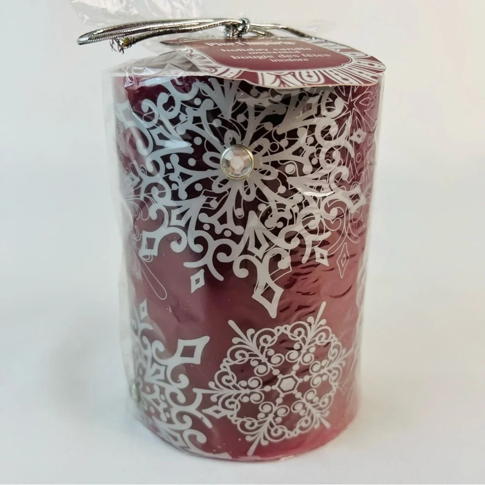 NEW Pier 1 Imports Snowflake Gem Holiday Glam Candles Deep Red/Burgundy Silver